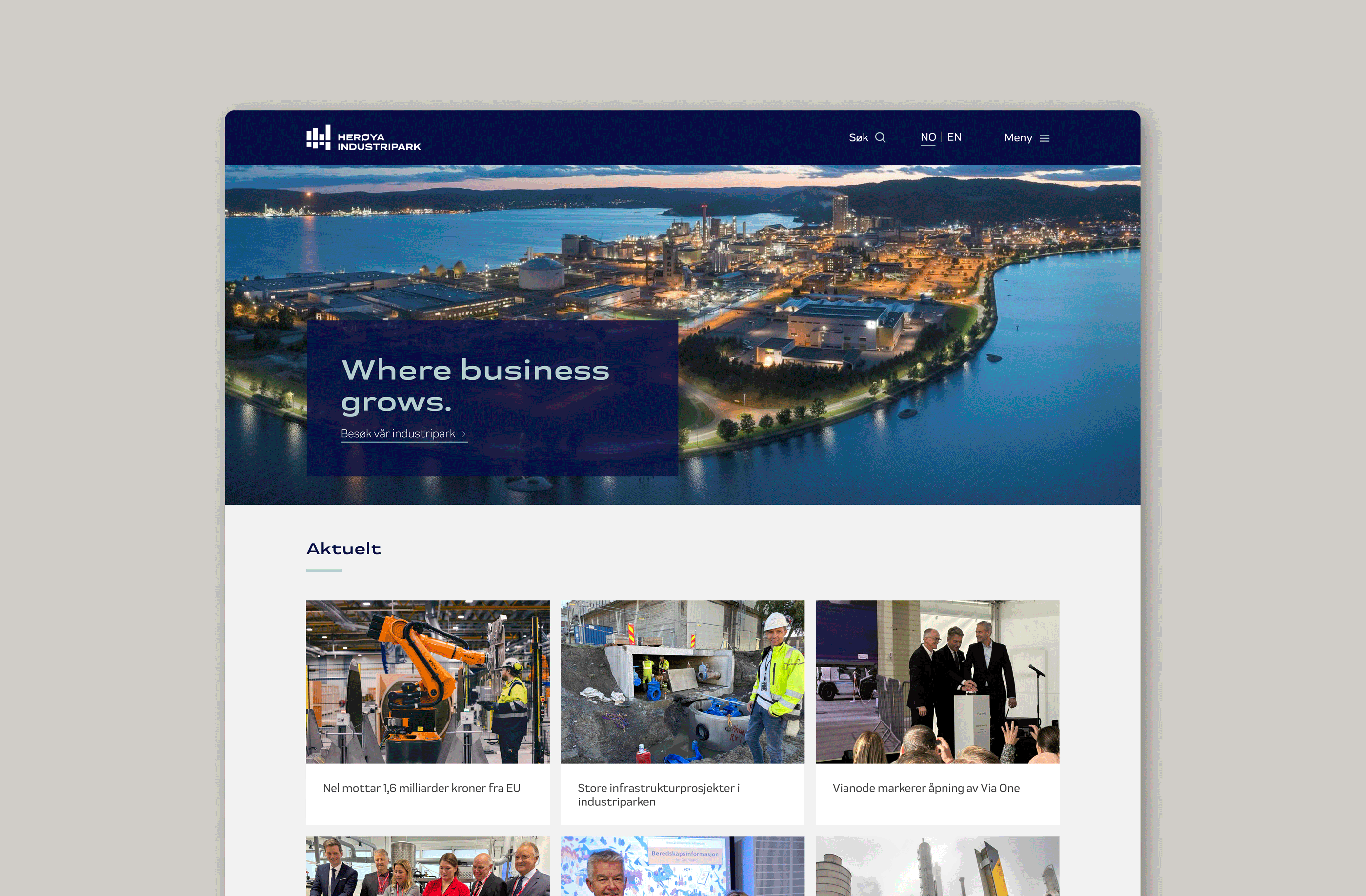 GIF som viser nettsidens forside med pop-up som varsler om viktige hendelser.