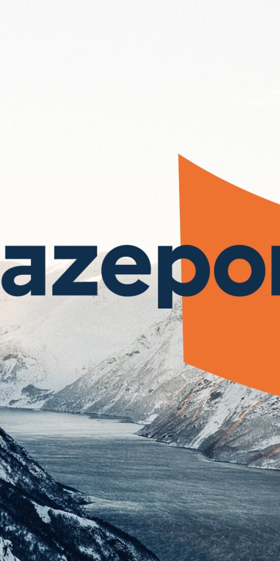 Bazeport logo på en bakgrunn av norsk vinternatur.