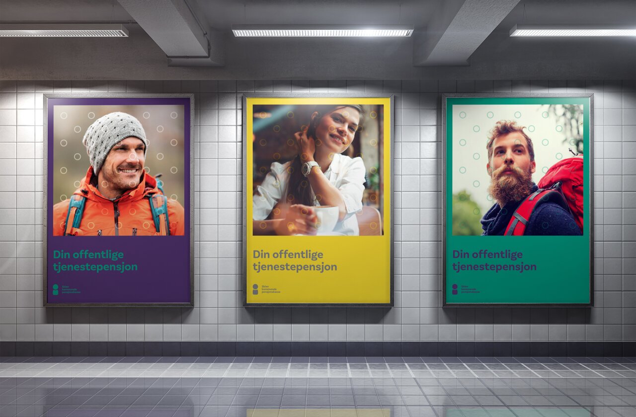 Din offentlige tjenestepensjon - plakater i ulike fargekombinasjoner