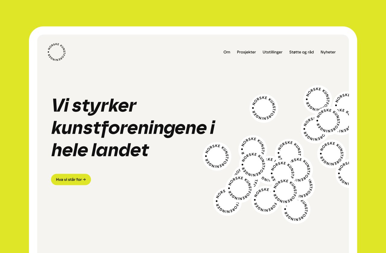 Landingssiden til Norske kunstforeninger, med tittelen 