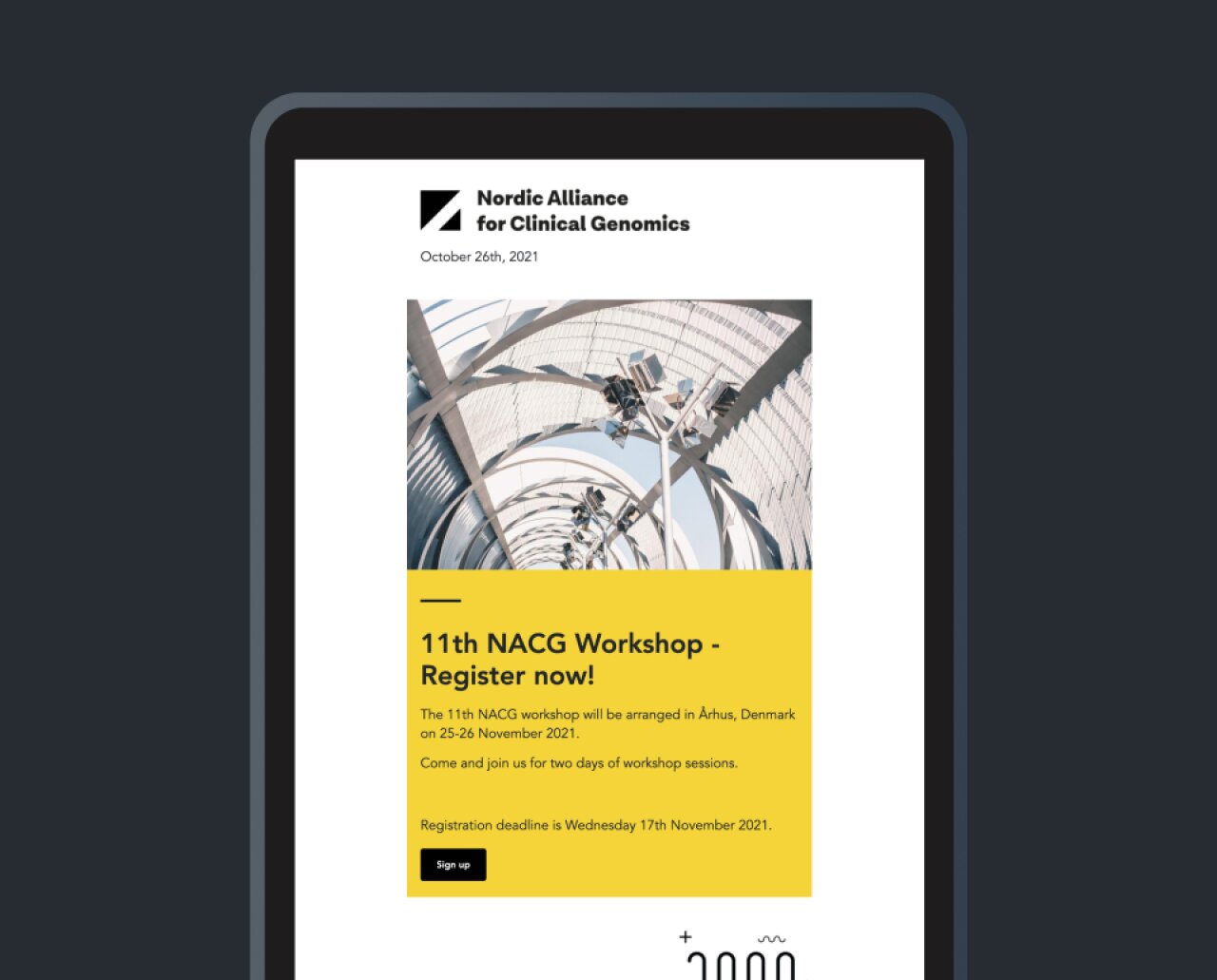 Skjermskudd av nyhetsbrev for Nordic Alliance for Clinical Genomics