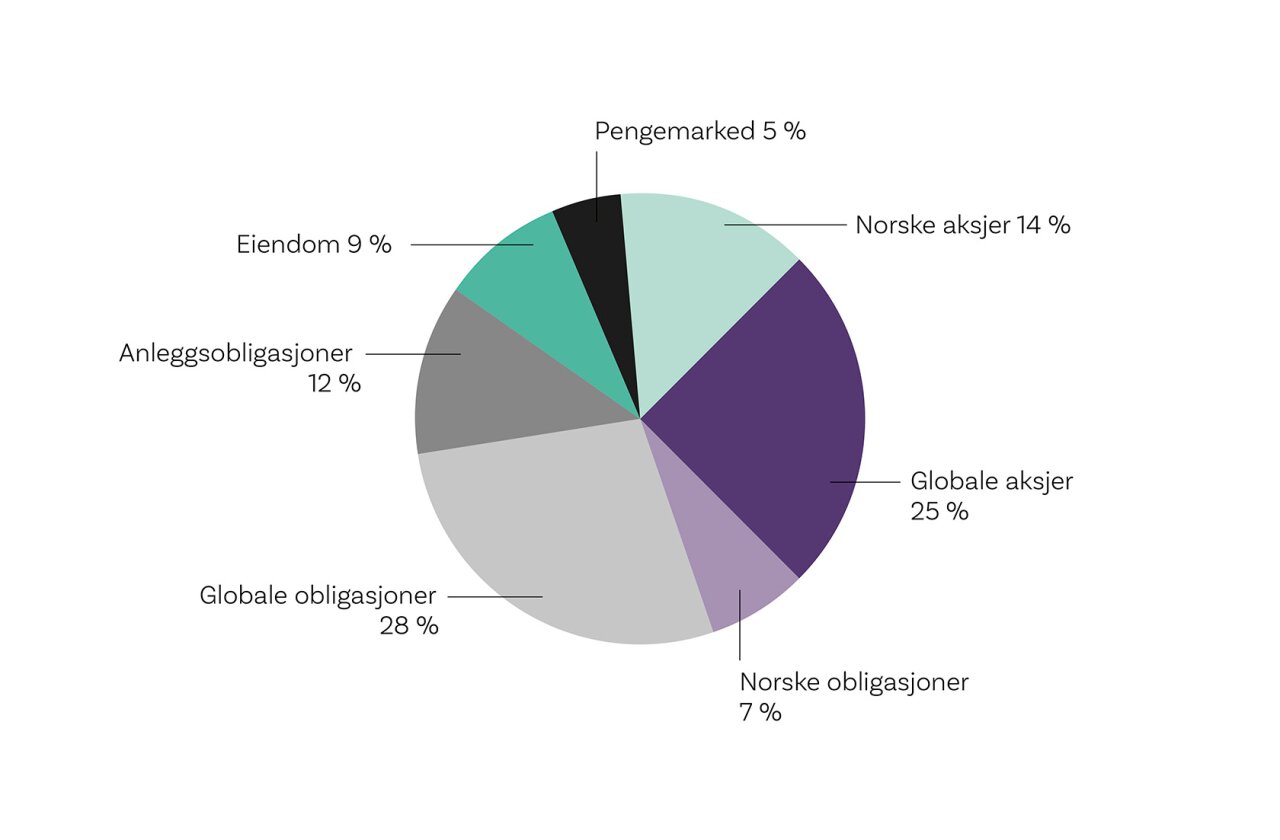 Eksempel på kakediagram i profilens farger.